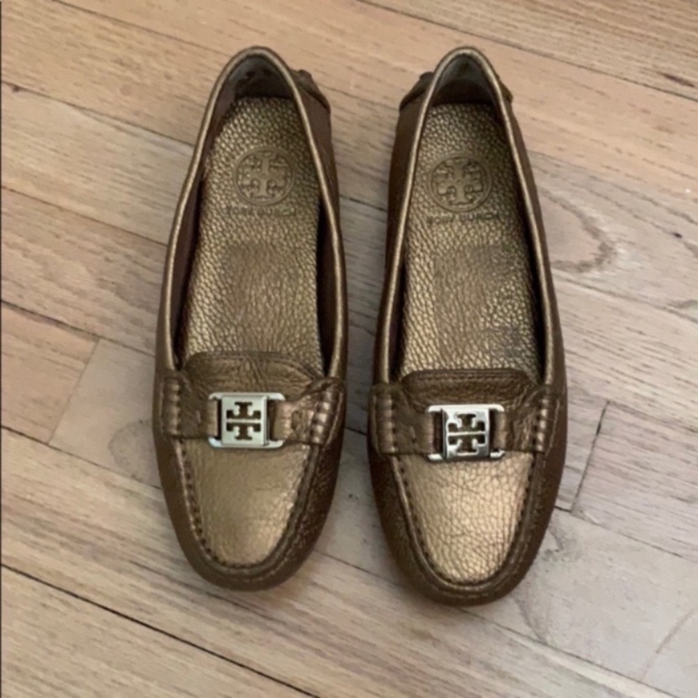Tory Burch Metallic Bronze Leather Loafers
